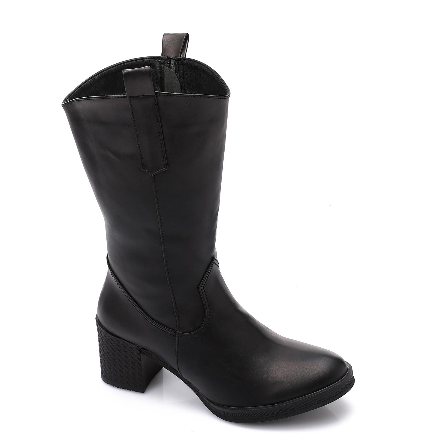 Leather Mid-Calf Boot - Black