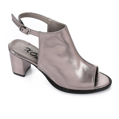 Faux Leather Solid Peep-Toe Sandals - Silver