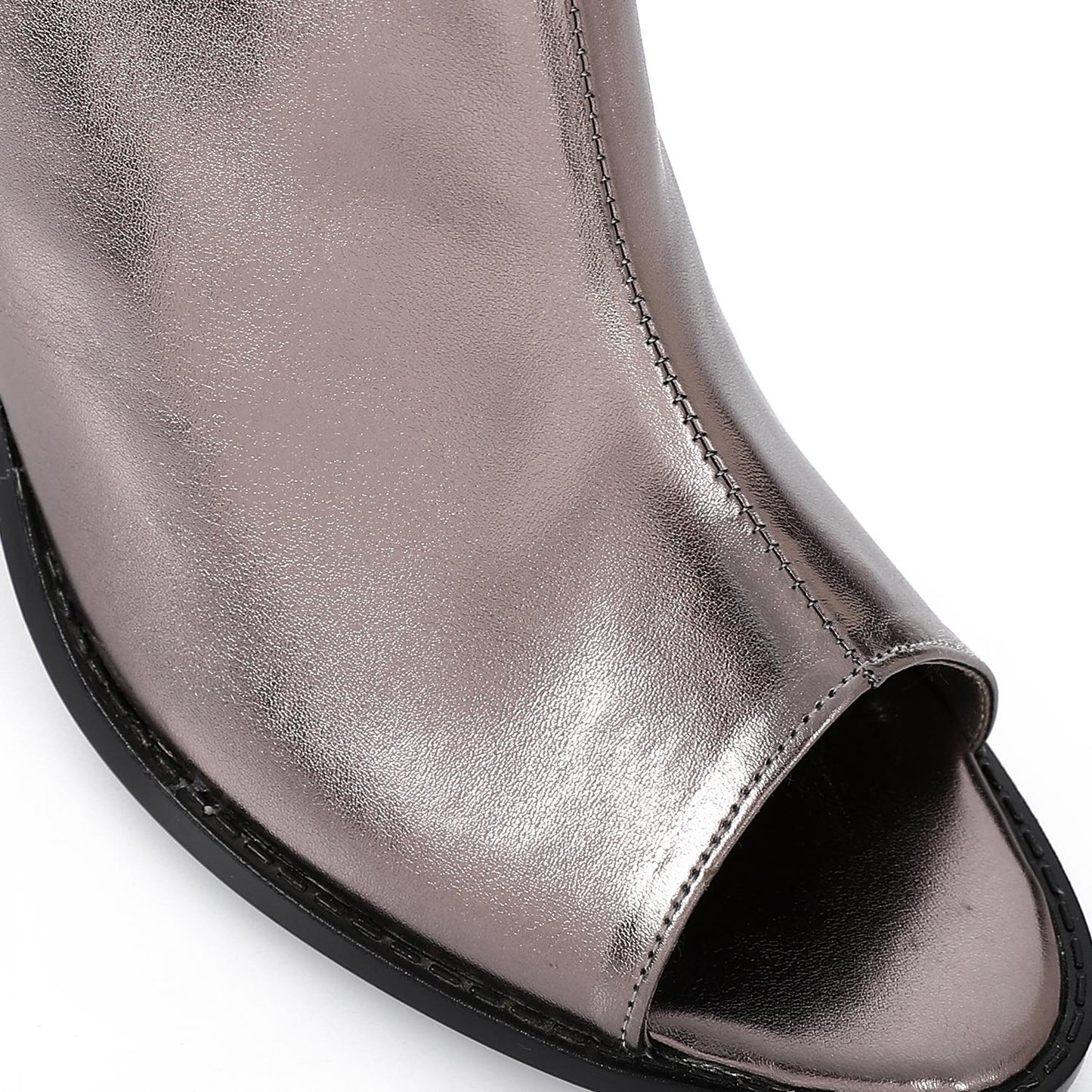 Faux Leather Solid Peep-Toe Sandals - Silver