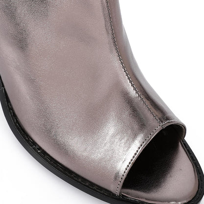 Faux Leather Solid Peep-Toe Sandals - Silver