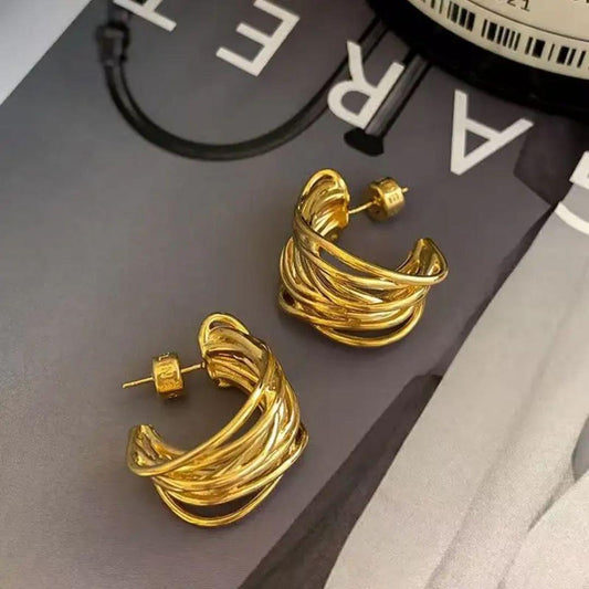 Modern Mesh-Style Gold Earrings