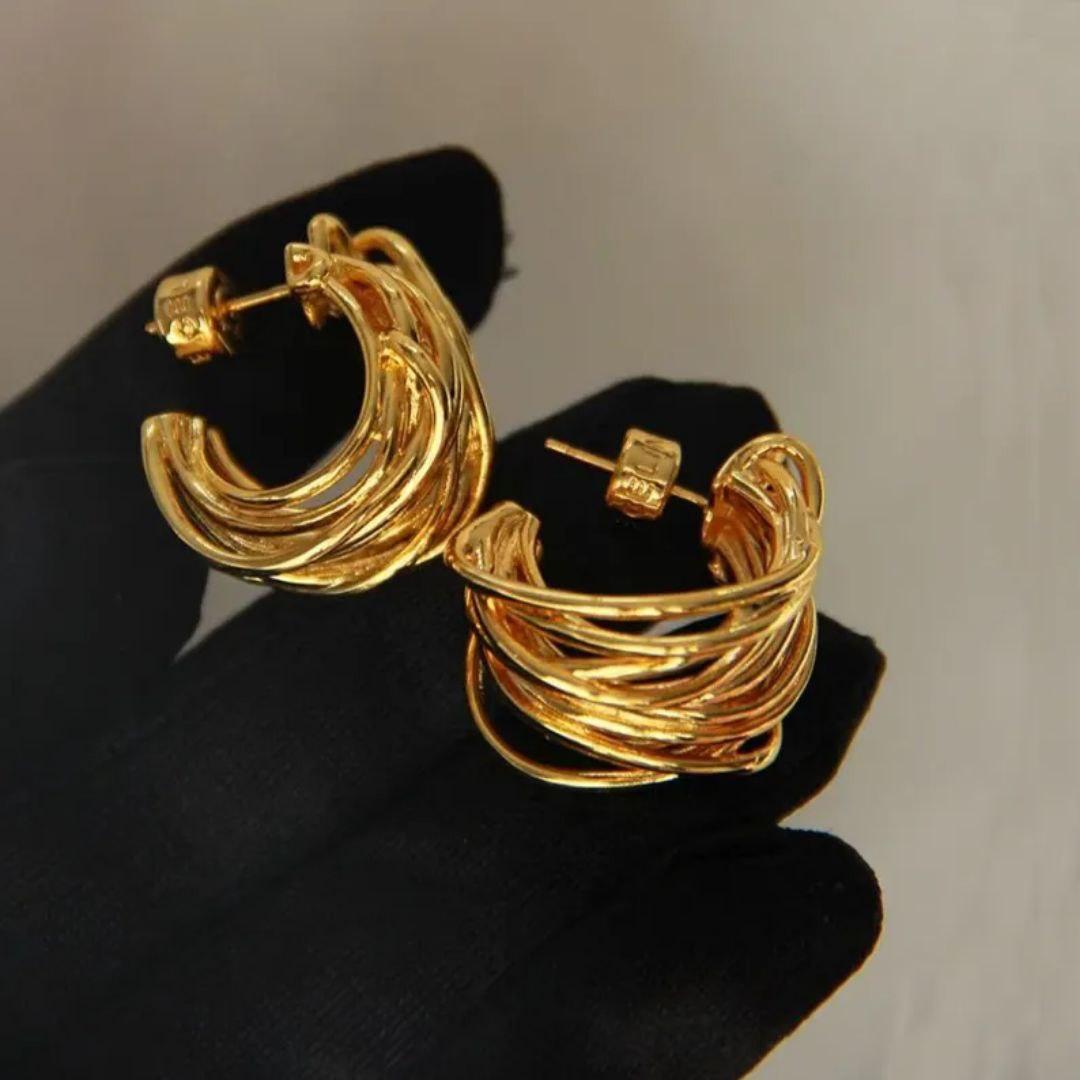 Modern Mesh-Style Gold Earrings