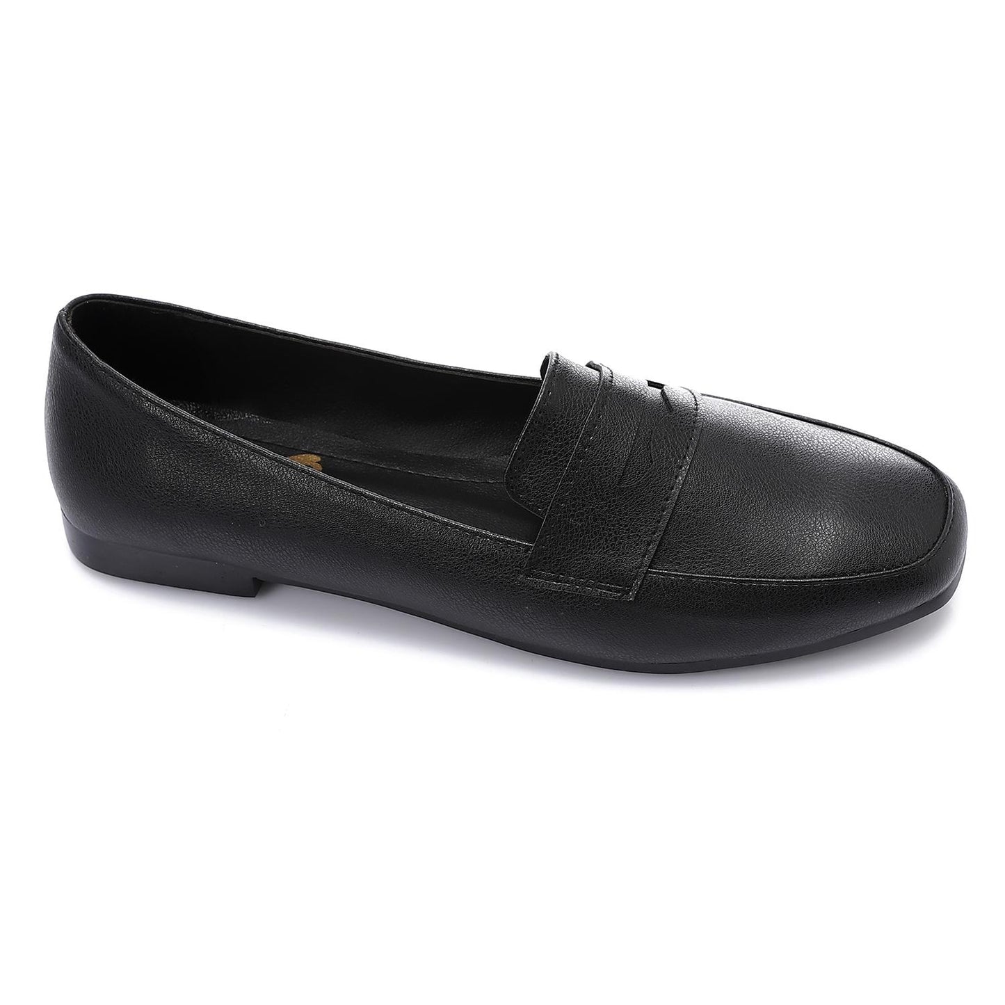 Leather Solid Flat Loafers – Black