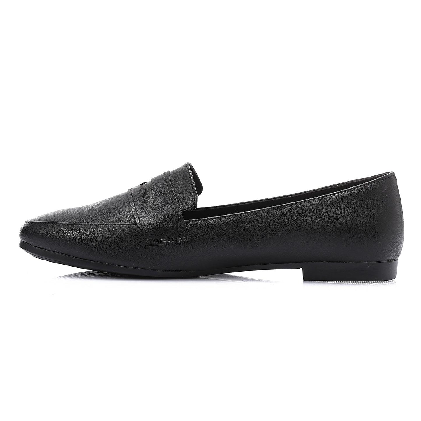 Leather Solid Flat Loafers – Black