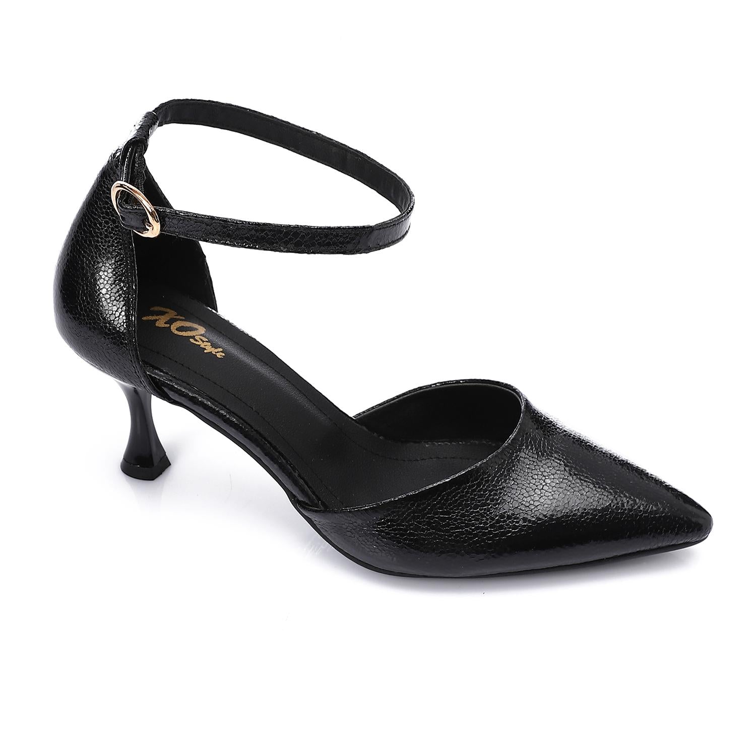 Faux Leather Pointed-Toe Kitten Heels - Black