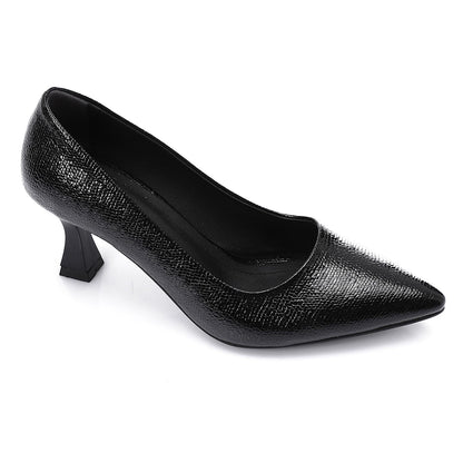 Faux Leather Pointed-Toe Sculptural Heel Pump - Black