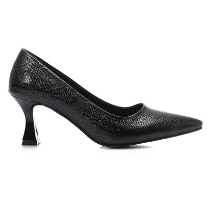 Faux Leather Pointed-Toe Sculptural Heel Pump - Black