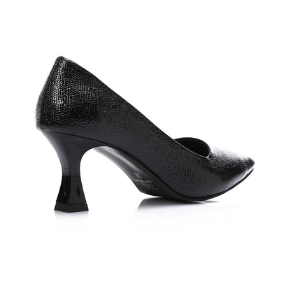 Faux Leather Pointed-Toe Sculptural Heel Pump - Black