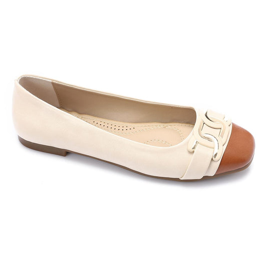 Leather Solid Ballet Flats – Beige