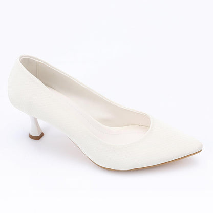 Leather Textured Pointed-Toe Kitten Heels - White