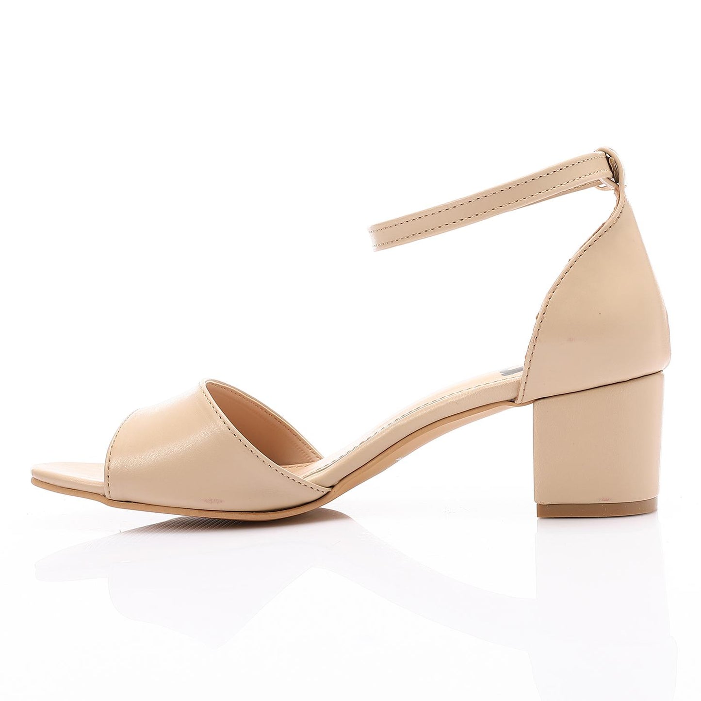 Faux Leather Solid Block Heel Sandals – Beige