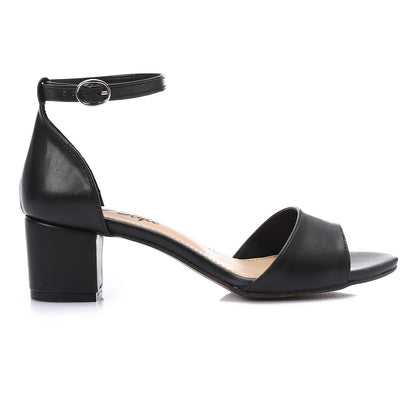 Faux Leather Solid Block Heel Sandals – Black