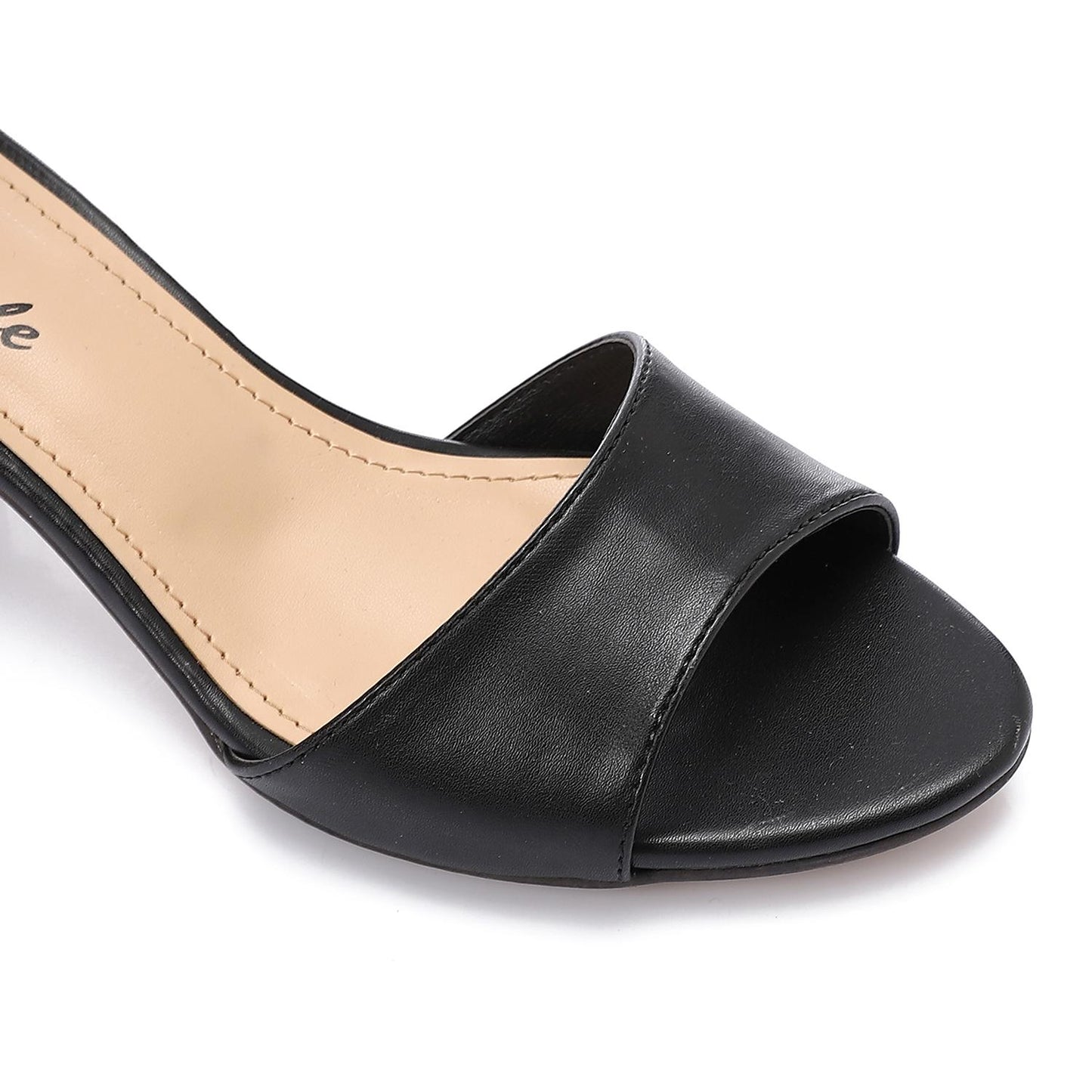 Faux Leather Solid Block Heel Sandals – Black