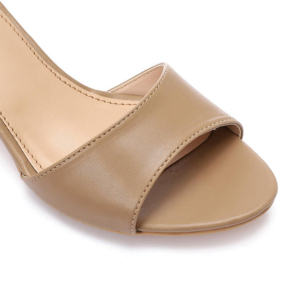 Leather Solid Block Heel Sandals – Coffee