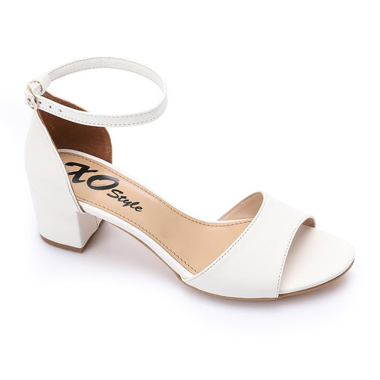 Faux Leather Solid Block Heel Sandals – White