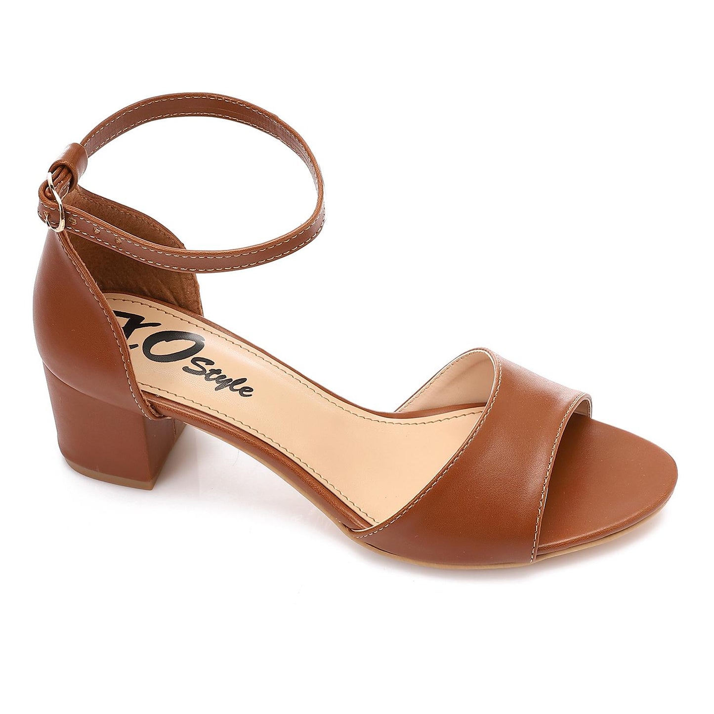 Faux Leather Solid Block Heel Sandals – Camel