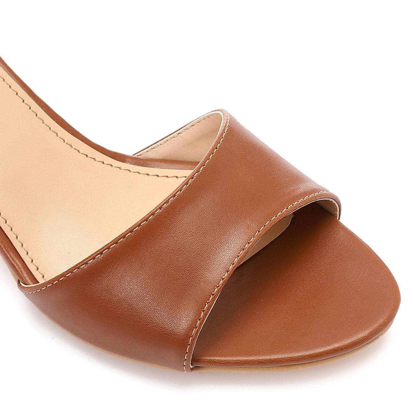 Faux Leather Solid Block Heel Sandals – Camel