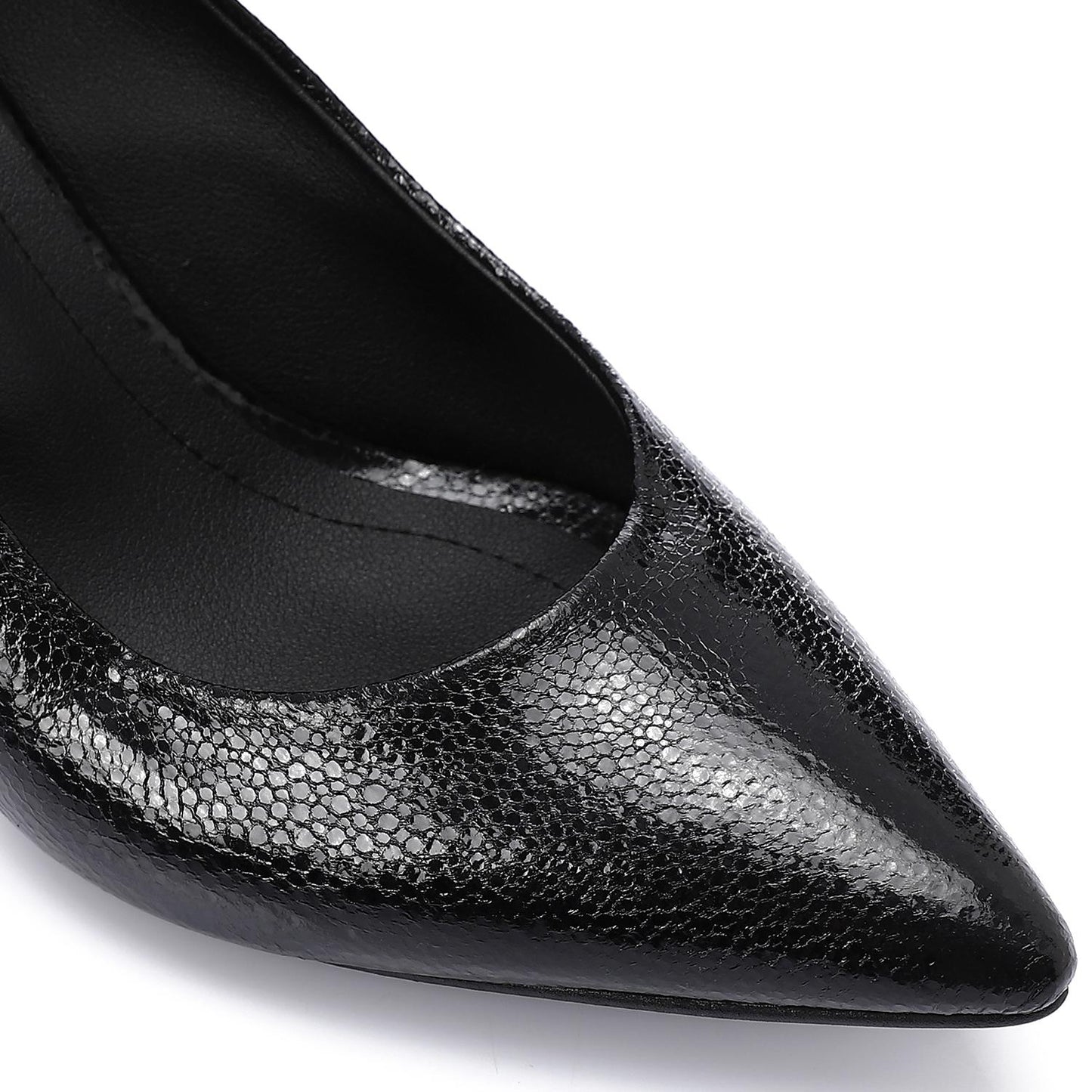 Faux Leather Pointed-Toe Sculptural Heel Pump - Black