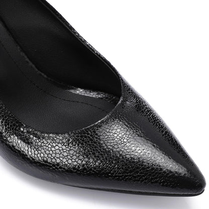 Faux Leather Pointed-Toe Sculptural Heel Pump - Black