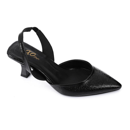 Faux Leather Metallic Slingback Kitten Heel Pumps – Black