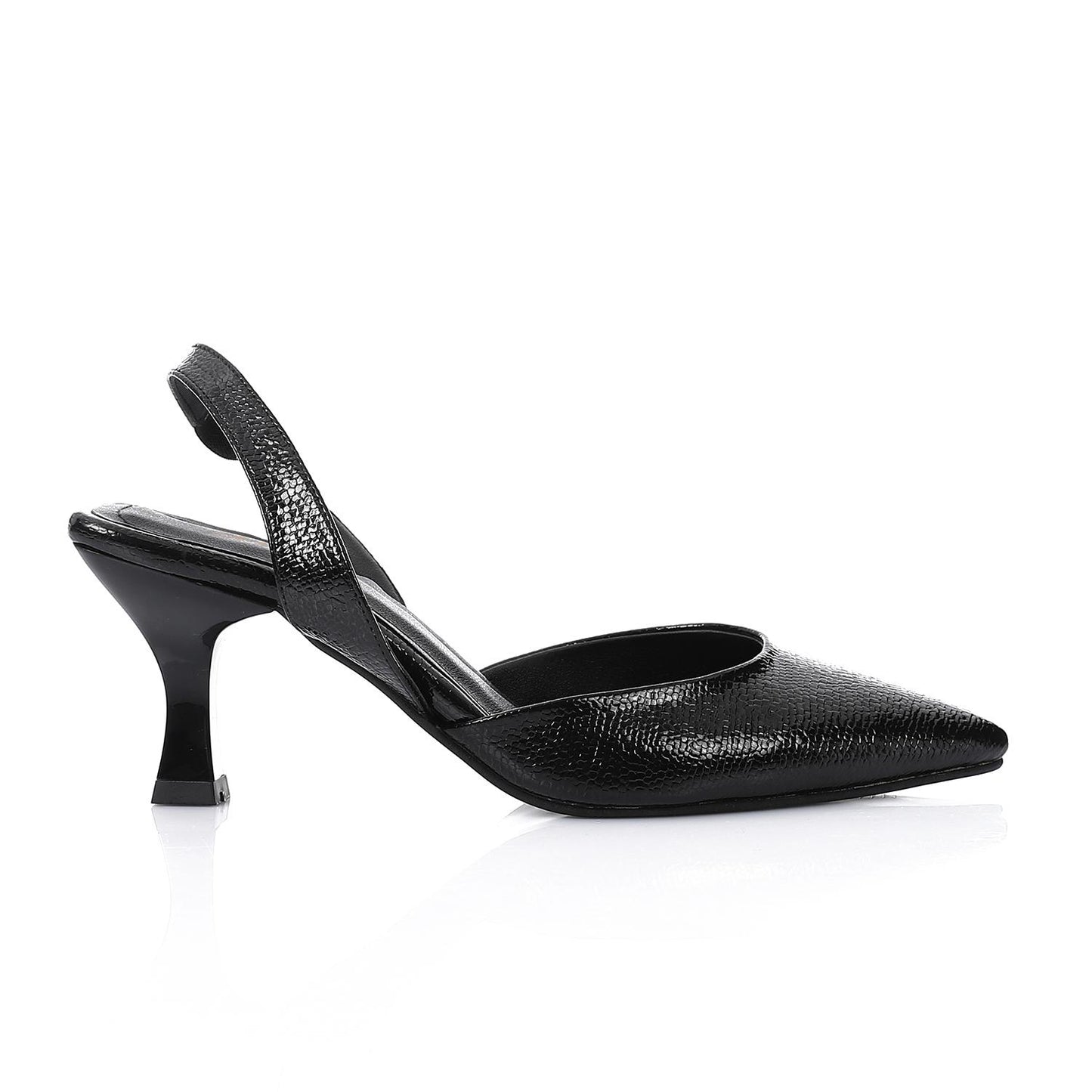 Faux Leather Metallic Slingback Kitten Heel Pumps – Black