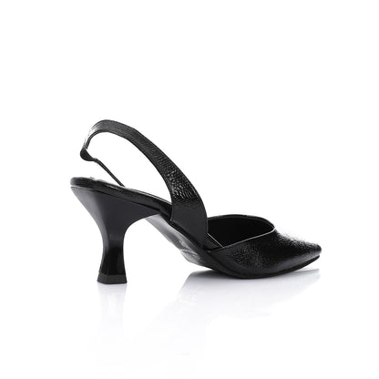 Faux Leather Metallic Slingback Kitten Heel Pumps – Black