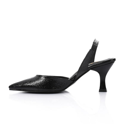 Faux Leather Metallic Slingback Kitten Heel Pumps – Black