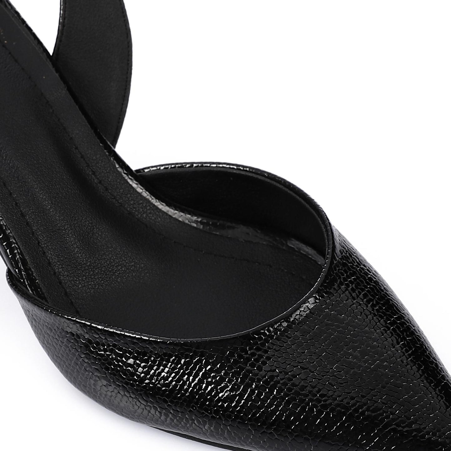 Faux Leather Metallic Slingback Kitten Heel Pumps – Black