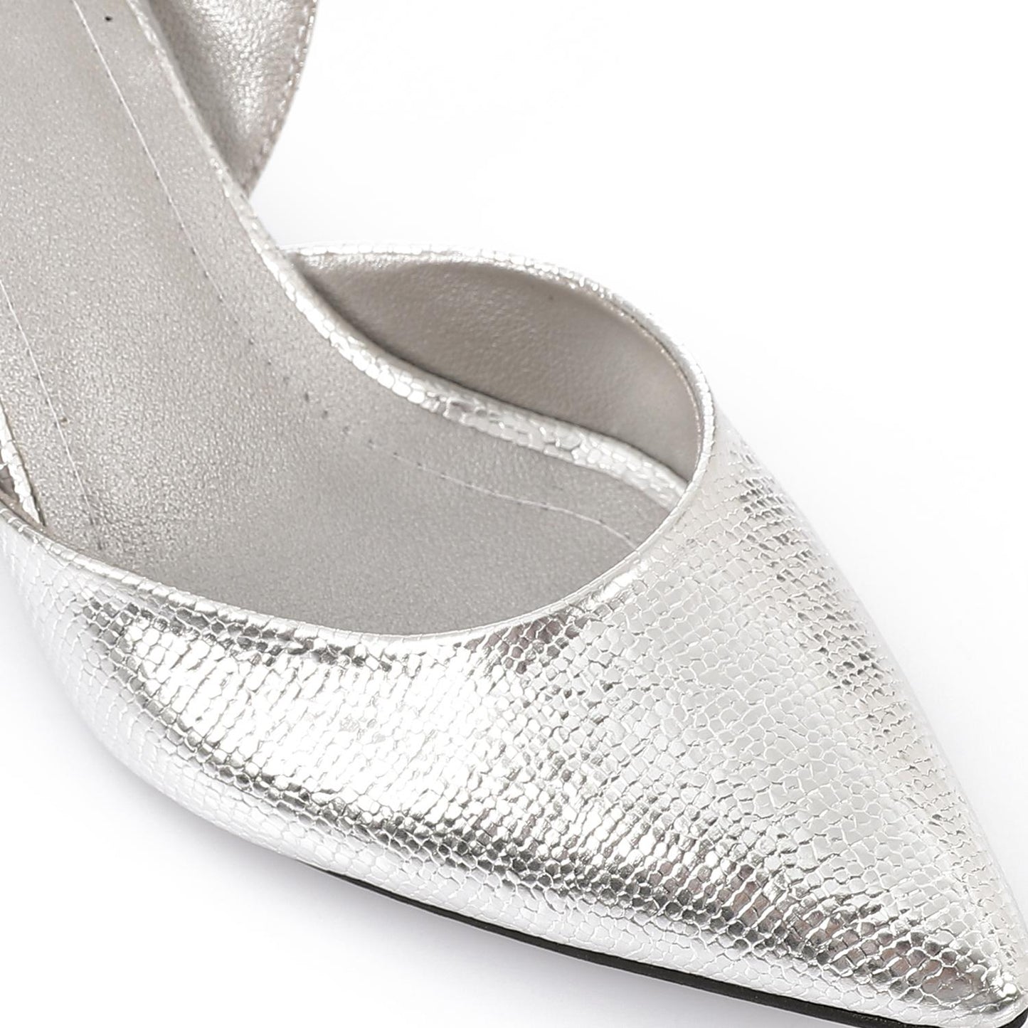 Faux Leather Metallic Slingback Kitten Heel Pumps – Silver