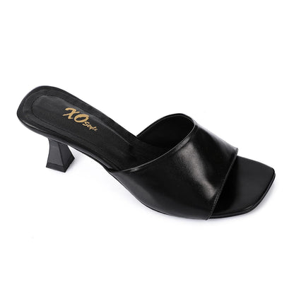 Faux Leather High Heel Mule Sandals - Black