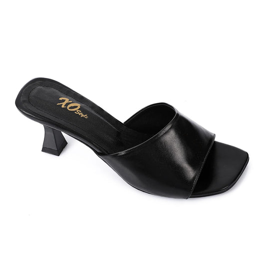Faux Leather High Heel Mule Sandals - Black