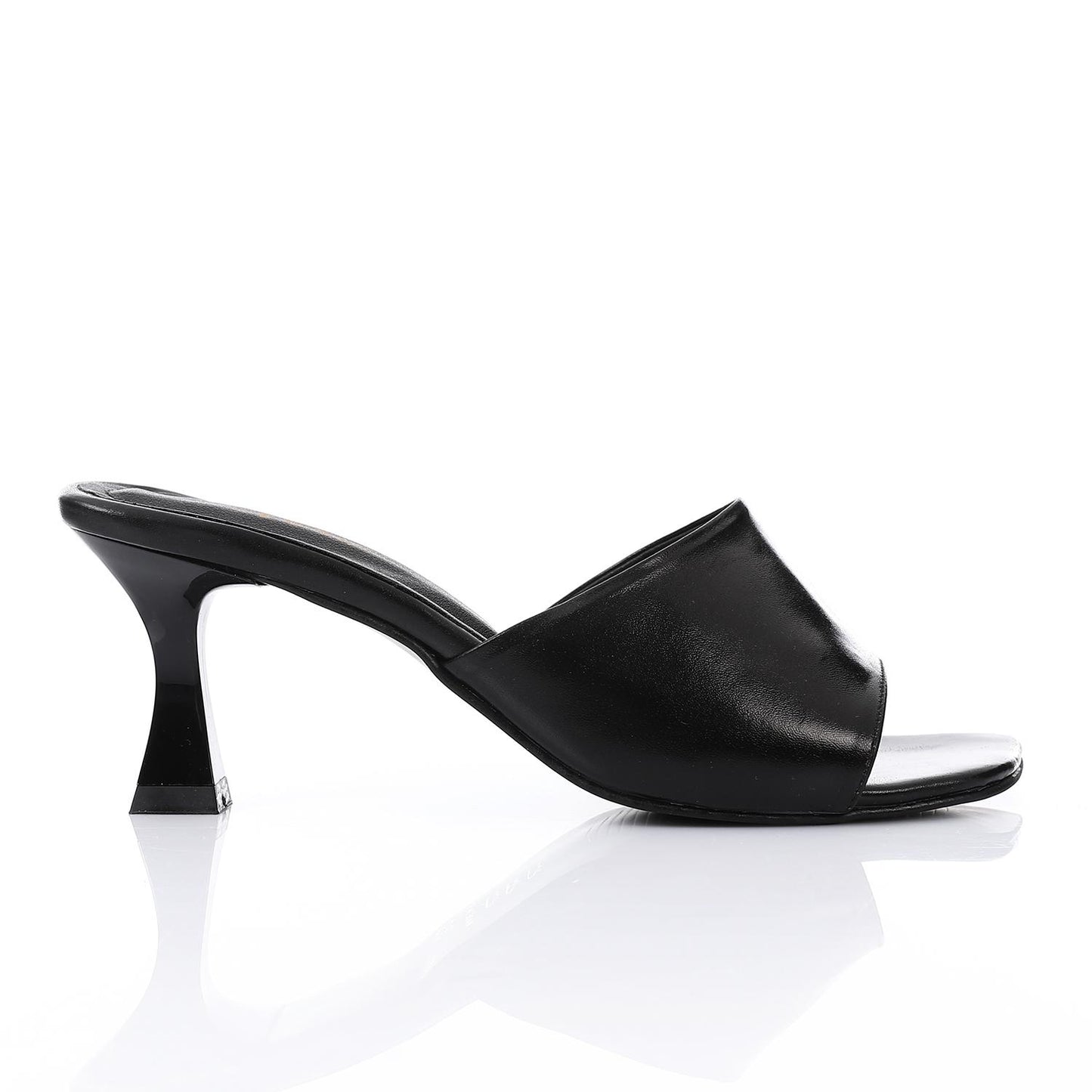 Faux Leather High Heel Mule Sandals - Black