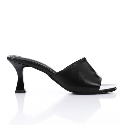 Faux Leather High Heel Mule Sandals - Black