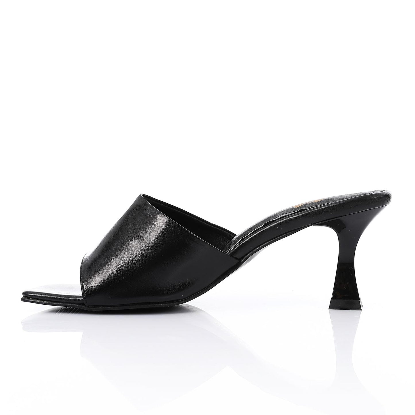 Faux Leather High Heel Mule Sandals - Black