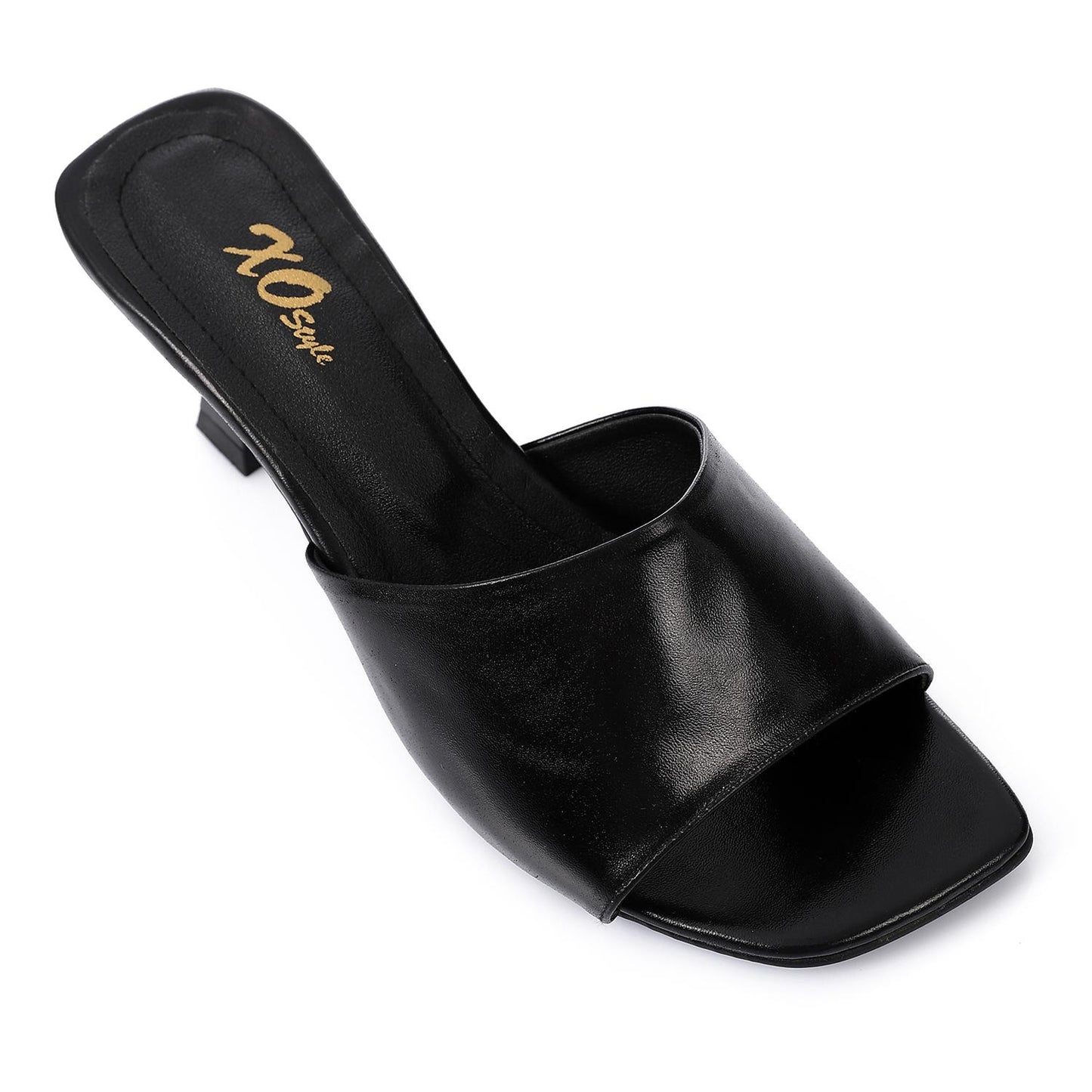 Faux Leather High Heel Mule Sandals - Black