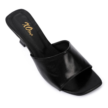 Faux Leather High Heel Mule Sandals - Black