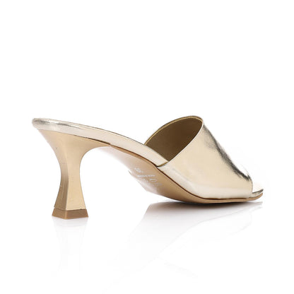 Faux Leather High Heel Mule Sandals - Gold