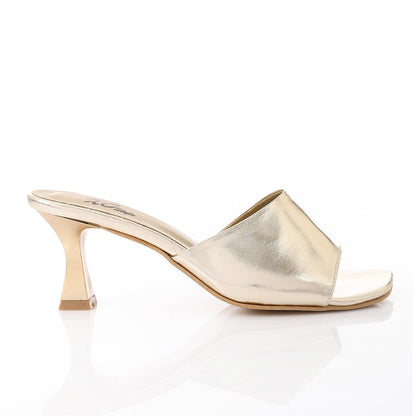 Faux Leather High Heel Mule Sandals - Gold