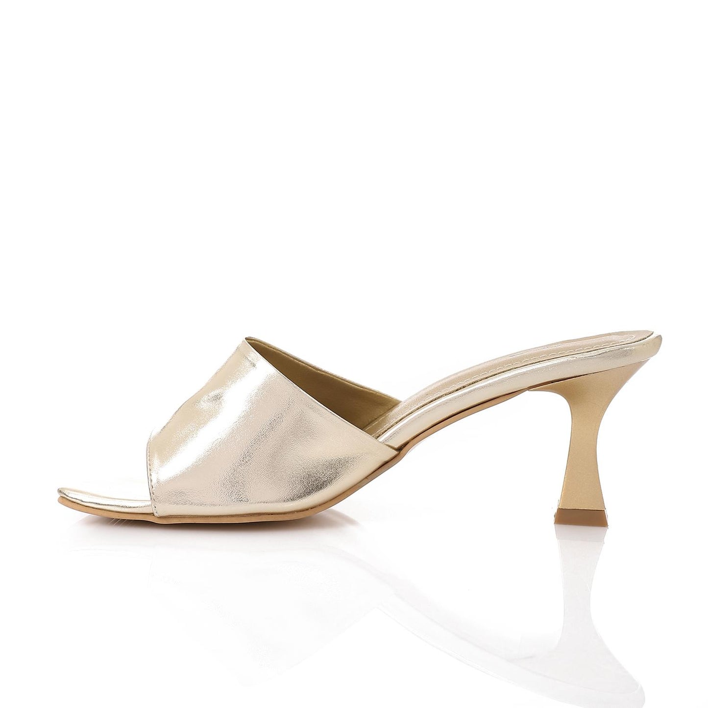 Faux Leather High Heel Mule Sandals - Gold