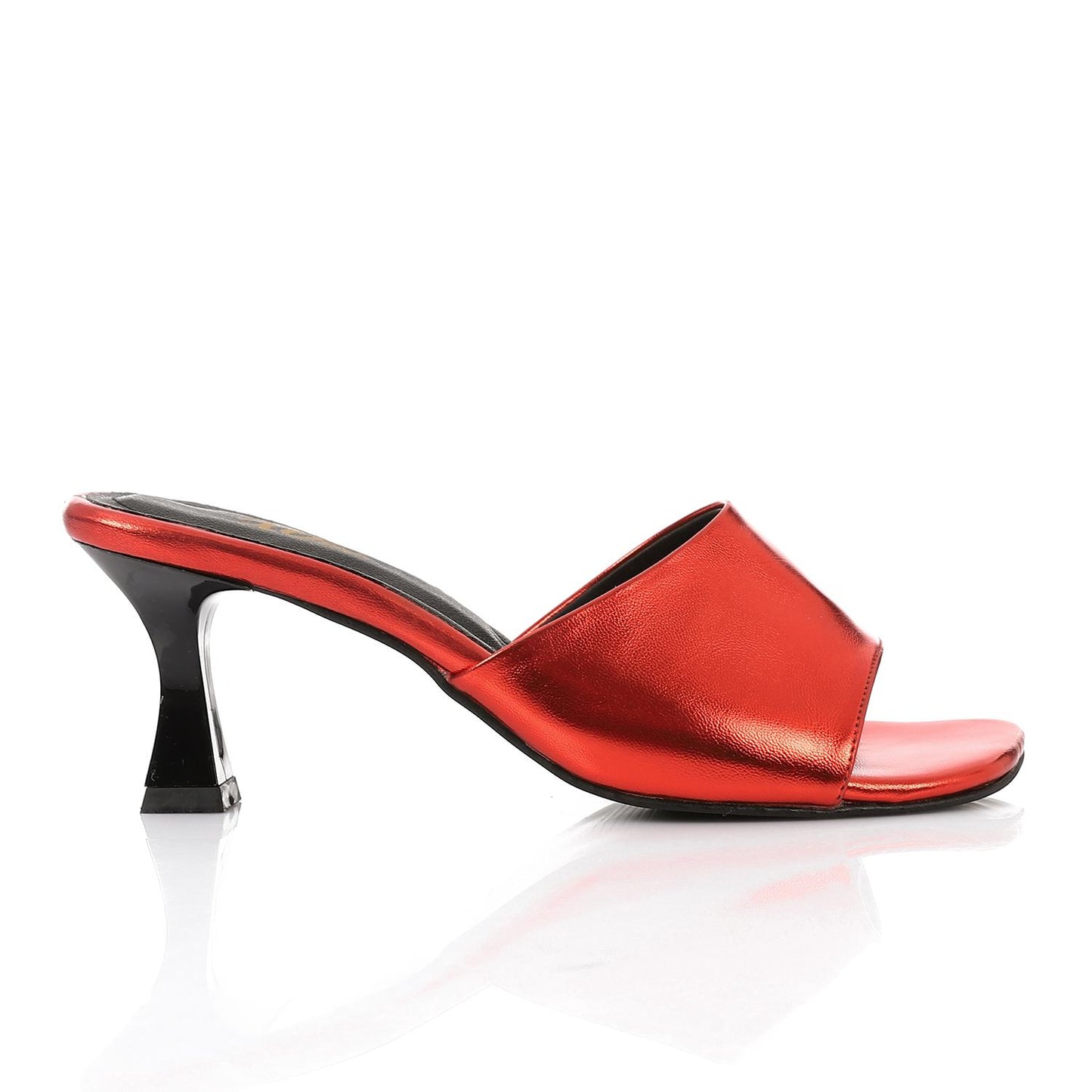 Faux Leather High Heel Mule Sandals - Red