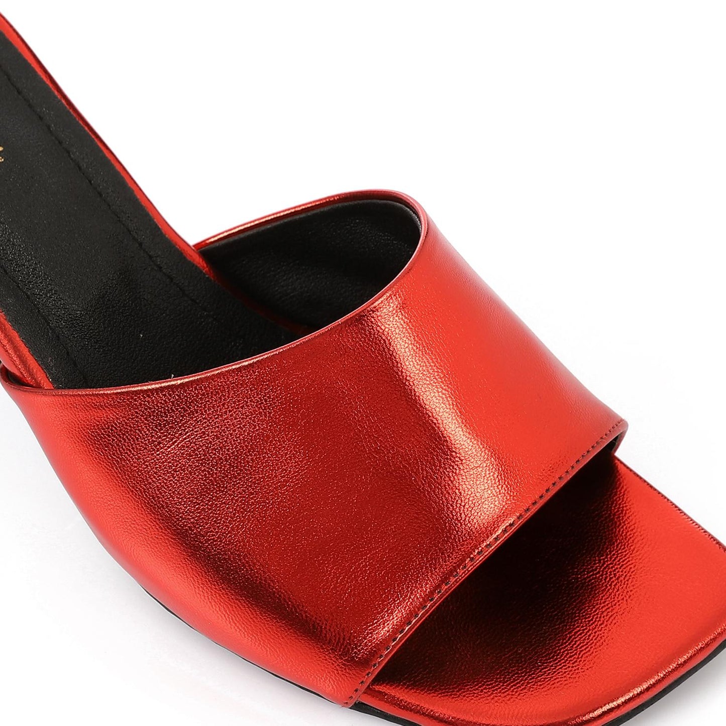 Faux Leather High Heel Mule Sandals - Red