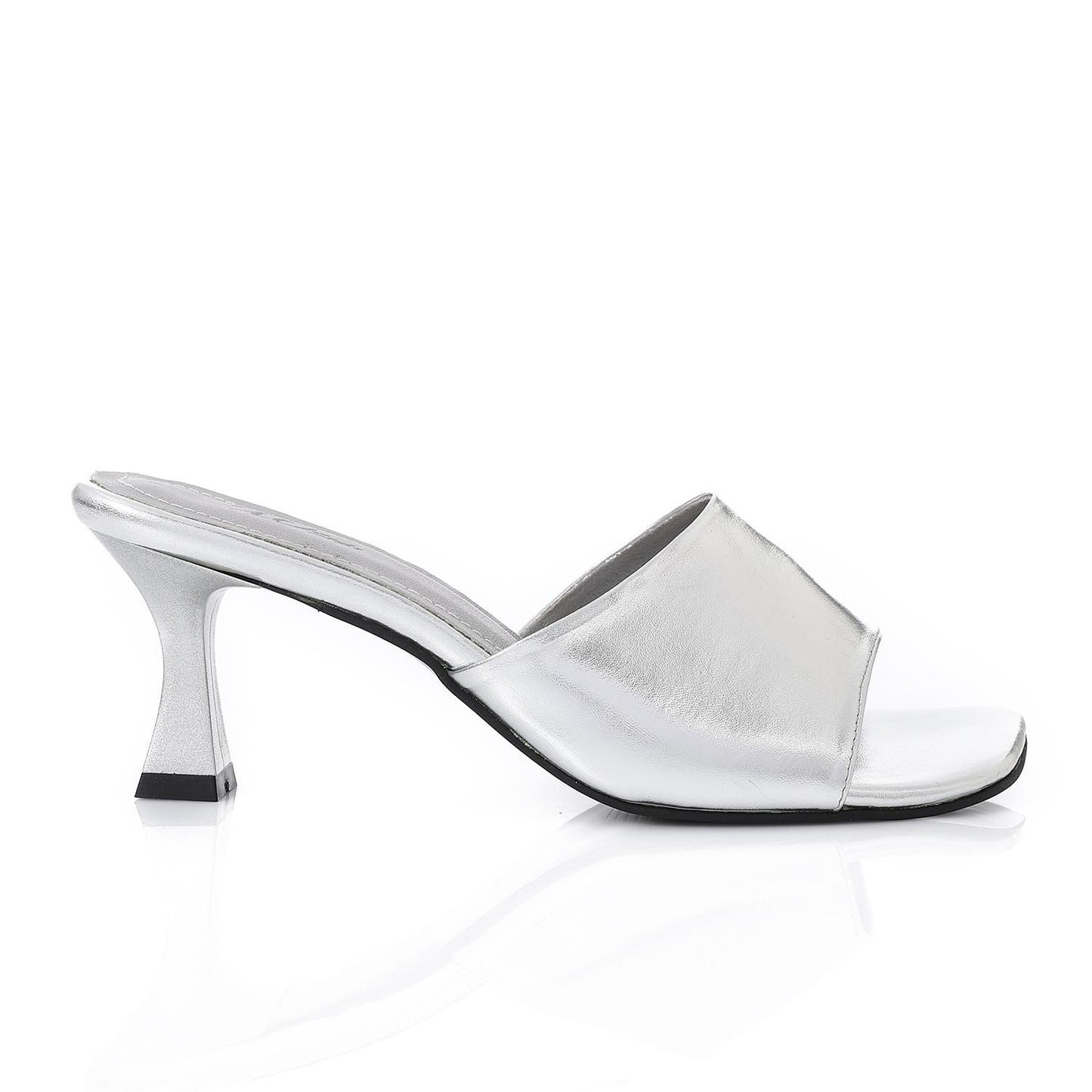 Faux Leather High Heel Mule Sandals - Silver