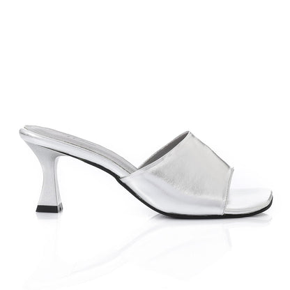 Faux Leather High Heel Mule Sandals - Silver