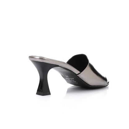 Faux Leather High Heel Mule Sandals - Smoky Grey