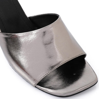 Faux Leather High Heel Mule Sandals - Smoky Grey