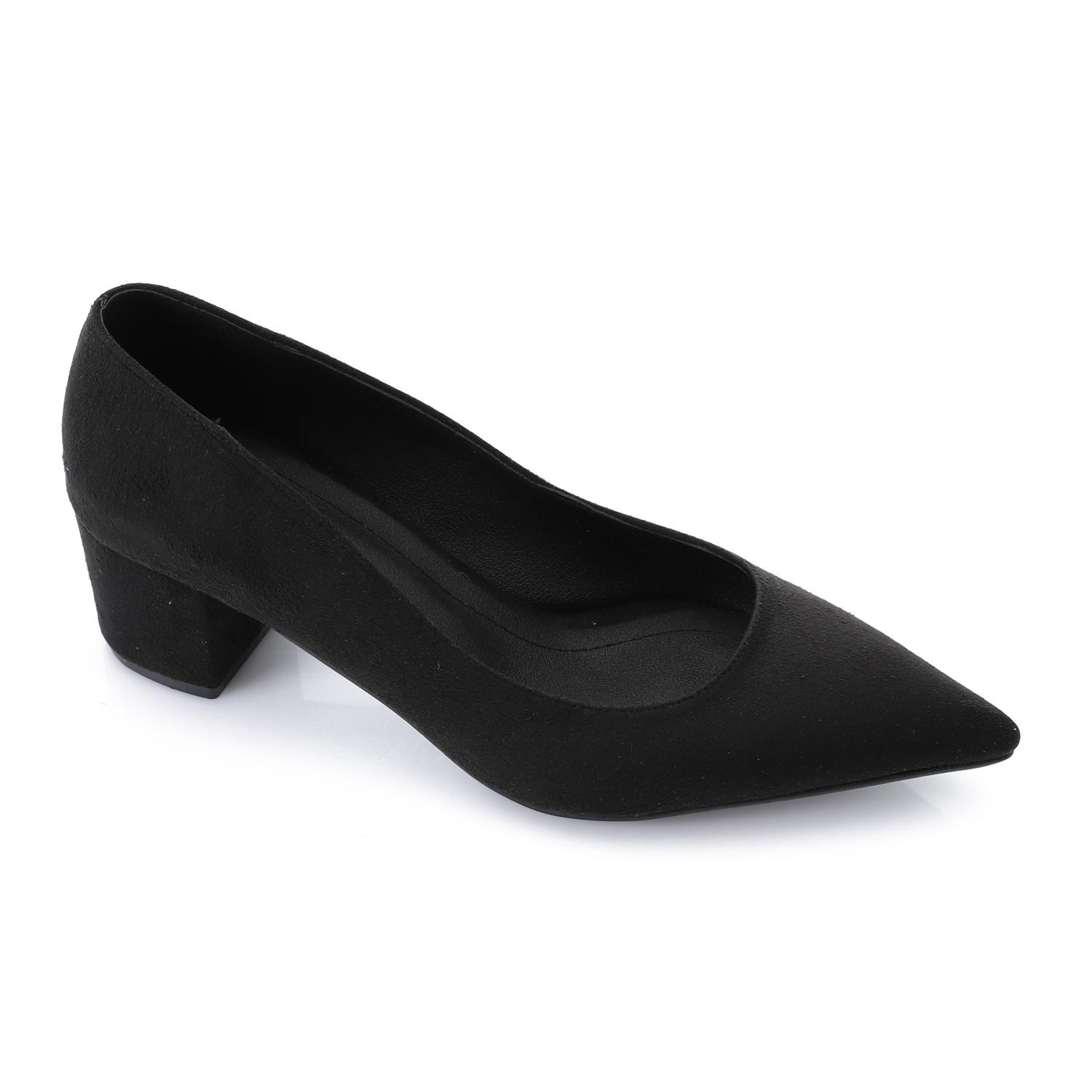Suede Pointed-Toe Block Heel Pump - Black
