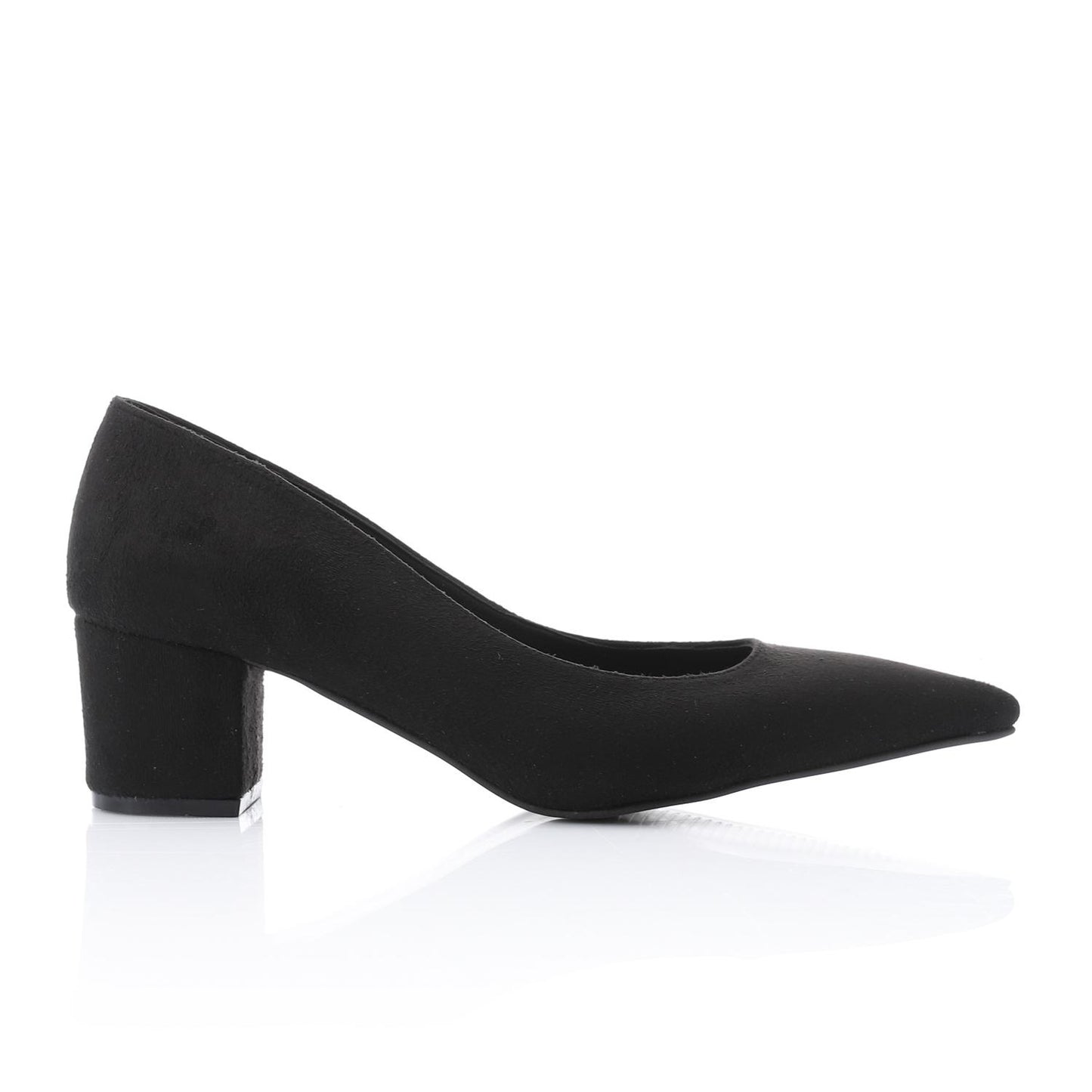 Suede Pointed-Toe Block Heel Pump - Black