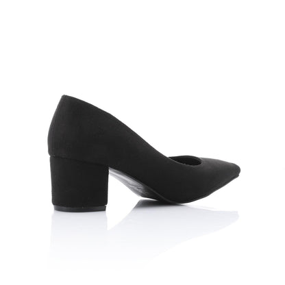 Suede Pointed-Toe Block Heel Pump - Black
