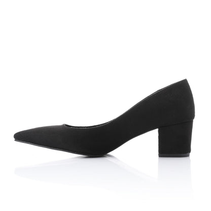 Suede Pointed-Toe Block Heel Pump - Black