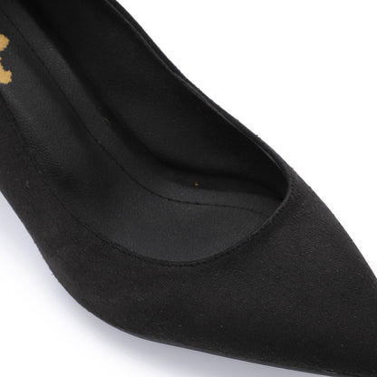Suede Pointed-Toe Block Heel Pump - Black
